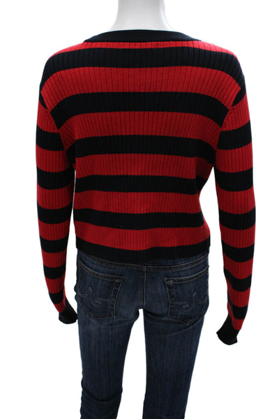 Milly Women Striped Viscose Crew Neck Long Sleeve Pullover Sweater Red Size S