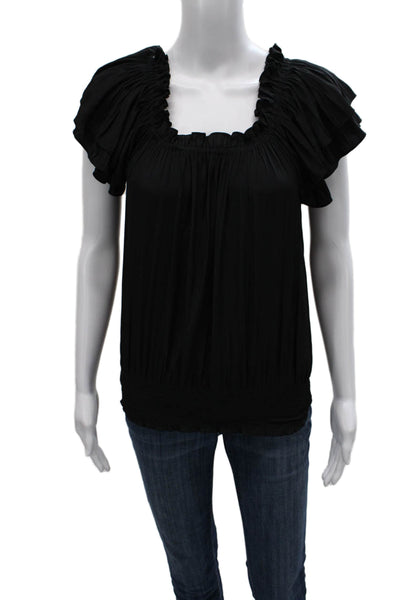 Ramy Brook Womens Basic Black Square Neck Short Sleeve Blouse Size S