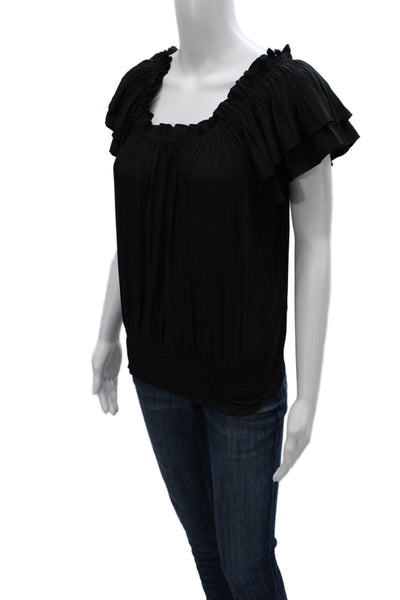 Ramy Brook Womens Basic Black Square Neck Short Sleeve Blouse Size S