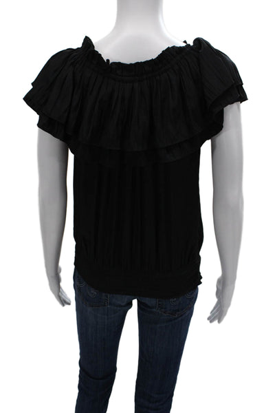 Ramy Brook Womens Basic Black Square Neck Short Sleeve Blouse Size S