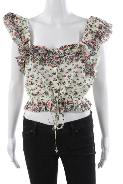 Love Shack Fancy Women Cropped Floral Square Neck Blouse Multicolor Size L