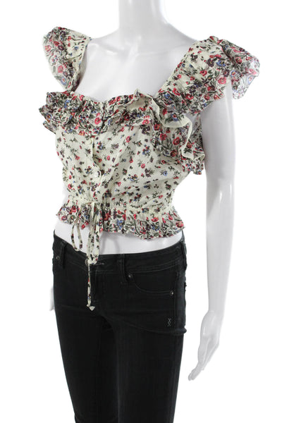 Love Shack Fancy Women Cropped Floral Square Neck Blouse Multicolor Size L
