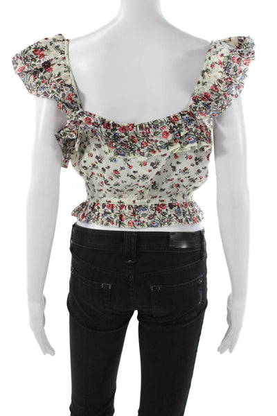 Love Shack Fancy Women Cropped Floral Square Neck Blouse Multicolor Size L