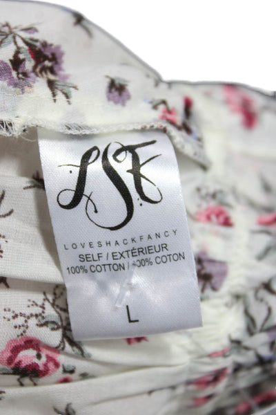Love Shack Fancy Women Cropped Floral Square Neck Blouse Multicolor Size L