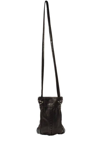 Calleen Cordero Womens Leather Studded Mini Crossbody Handbag Brown