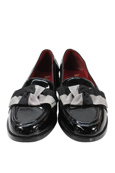 Kate Spade New York Womens Patent Leather Bow Front Loafers Black Size 6.5 B