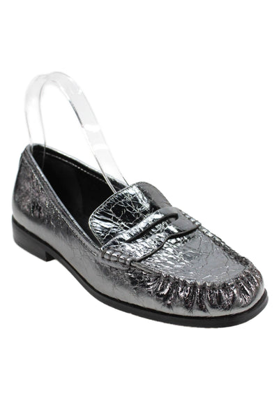 Michael Michael Kors Womens Leather Slide On Loafers Silver Size 6.5 Medium
