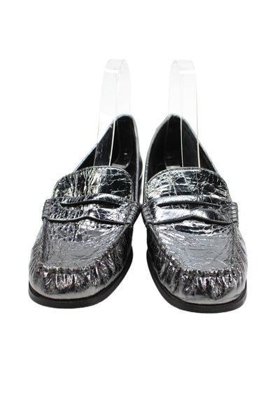 Michael Michael Kors Womens Leather Slide On Loafers Silver Size 6.5 Medium