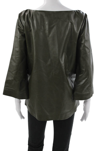 Shannon Mclean Women Tunic Faux Leather Boat Neck 3/4 Sleeve Green Size M