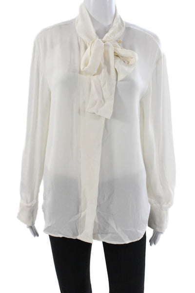Rebecca Taylor Women White Silk Collared Button Long Sleeve Basic Blouse Size M