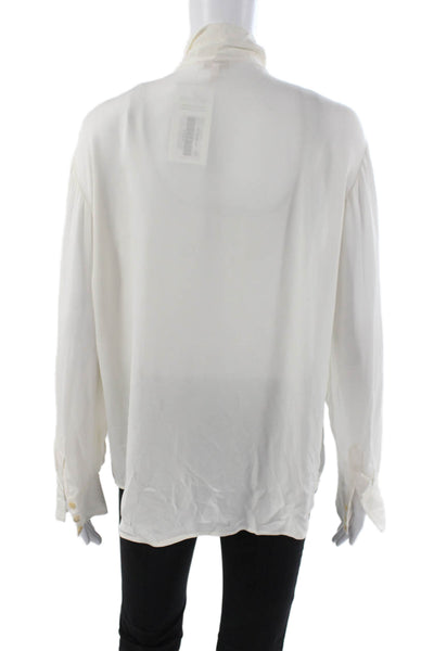 Rebecca Taylor Women White Silk Collared Button Long Sleeve Basic Blouse Size M