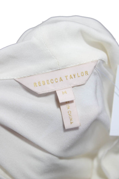 Rebecca Taylor Women White Silk Collared Button Long Sleeve Basic Blouse Size M
