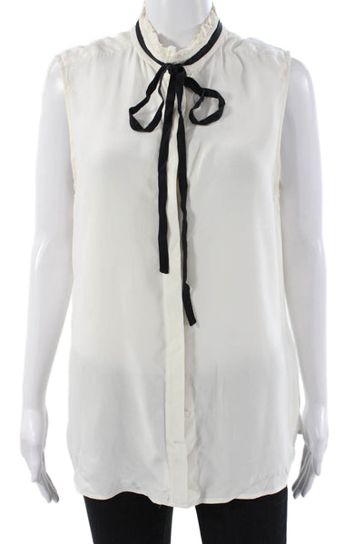 Frame Shirt Women Basic Silk Sleeveless Collared White Blouse Size M