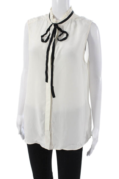 Frame Shirt Women Basic Silk Sleeveless Collared White Blouse Size M