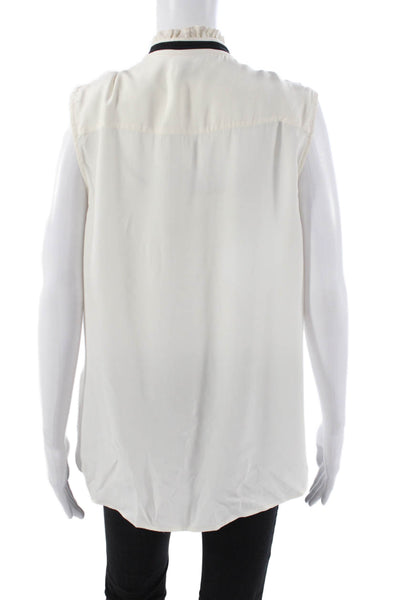 Frame Shirt Women Basic Silk Sleeveless Collared White Blouse Size M