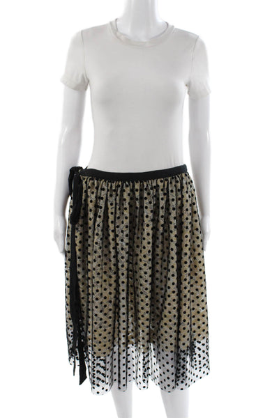Tae Park Womens Wrap Polka Dot Knee Length Skirt Beige Polyester Size M