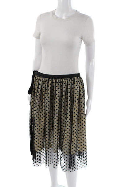Tae Park Womens Wrap Polka Dot Knee Length Skirt Beige Polyester Size M