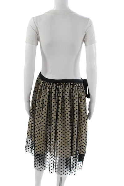 Tae Park Womens Wrap Polka Dot Knee Length Skirt Beige Polyester Size M