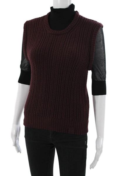 Victoria Beckham Womens Purple Sweater Wool Crew Neck 3/4 Sleeve Size M