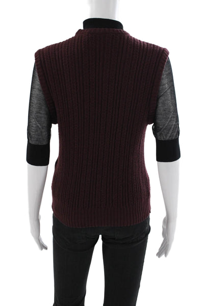 Victoria Beckham Womens Purple Sweater Wool Crew Neck 3/4 Sleeve Size M