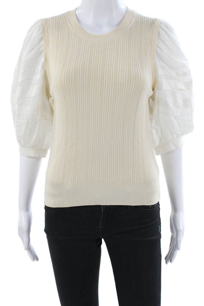 Ulla Johnson Womens Basic Tencel Ivory Crew Neck 3/4 Sleeve Blouse Size M
