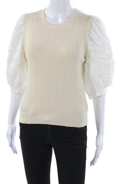 Ulla Johnson Womens Basic Tencel Ivory Crew Neck 3/4 Sleeve Blouse Size M
