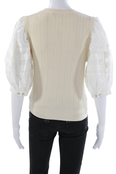 Ulla Johnson Womens Basic Tencel Ivory Crew Neck 3/4 Sleeve Blouse Size M