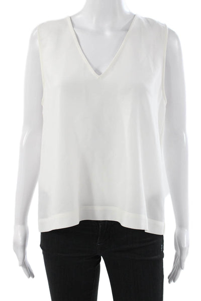 Jenni Kayne Women Basic White V-Neck Sleeveless Tank 60% Acetate Size M