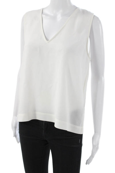 Jenni Kayne Women Basic White V-Neck Sleeveless Tank 60% Acetate Size M