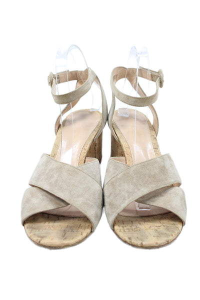 Gianvito Rossi Women's Open Toe Suede Cork Block Heel Sandals Beige Size 41