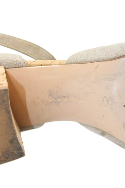 Gianvito Rossi Women's Open Toe Suede Cork Block Heel Sandals Beige Size 41