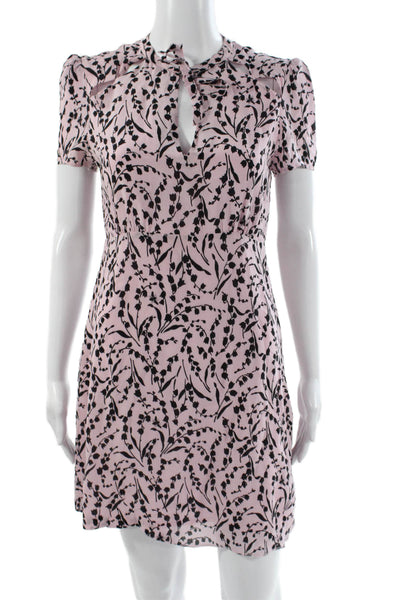 Maje Women Mini Floral Silk V-Neck Short Sleeve Dress Pink Size 2