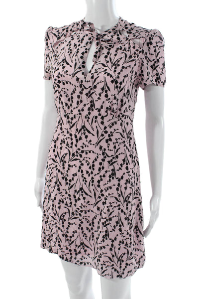 Maje Women Mini Floral Silk V-Neck Short Sleeve Dress Pink Size 2