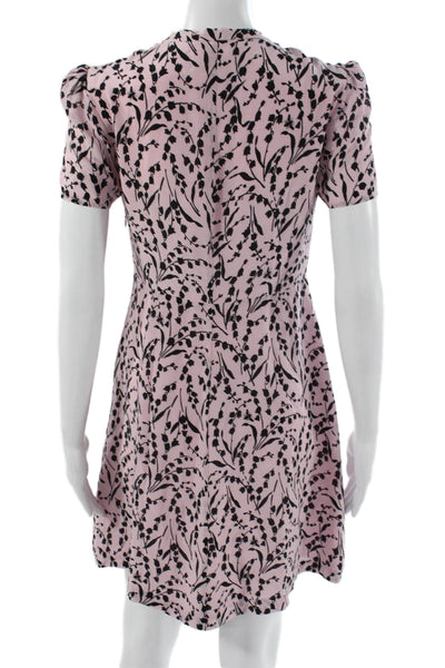 Maje Women Mini Floral Silk V-Neck Short Sleeve Dress Pink Size 2