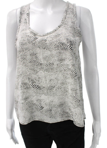Joie Womens Silk Scoop Neck Sleeveless Tank White Geometric Size XS