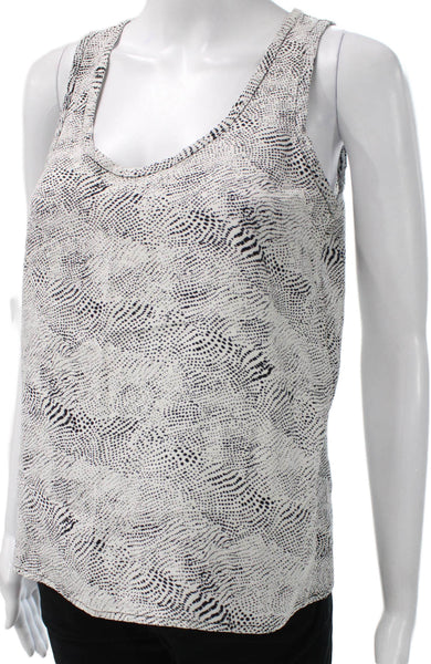 Joie Womens Silk Scoop Neck Sleeveless Tank White Geometric Size XS