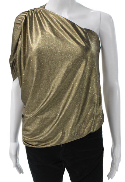 Alice + Olivia Womens One Shoulder Gold Polyester Blouse Sleeveless Size XS