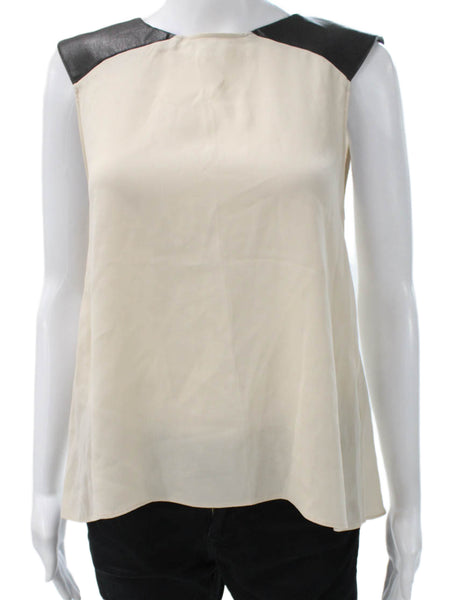 Alice + Olivia Women Leather Colorblock Sleeveless Blouse Beige Size XS