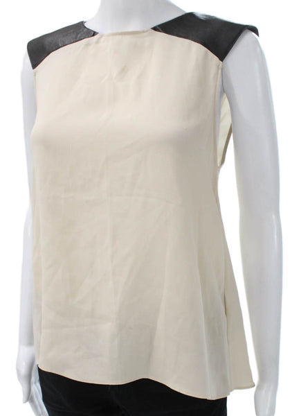 Alice + Olivia Women Leather Colorblock Sleeveless Blouse Beige Size XS