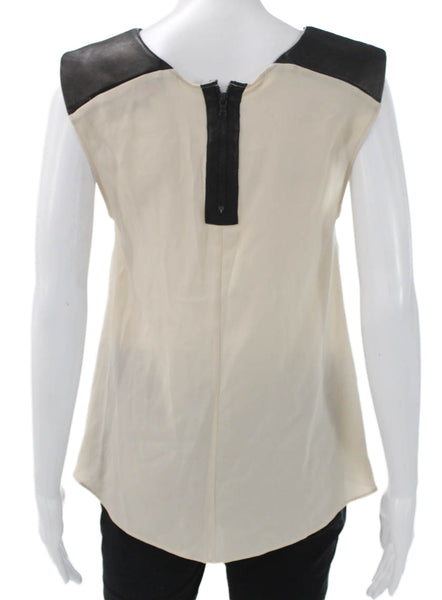 Alice + Olivia Women Leather Colorblock Sleeveless Blouse Beige Size XS