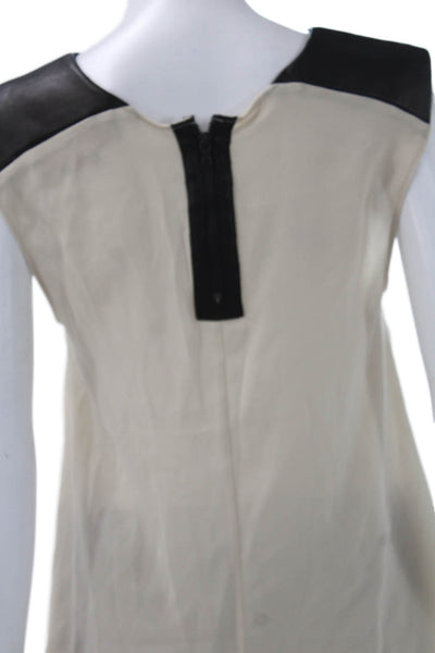 Alice + Olivia Women Leather Colorblock Sleeveless Blouse Beige Size XS