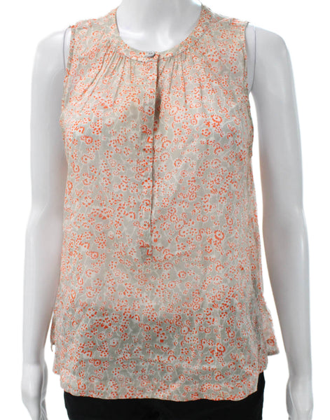 Rebecca Taylor Womens Sleeveless Floral Henley Cotton Blouse Gray Size 0