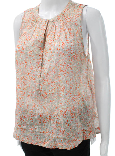 Rebecca Taylor Womens Sleeveless Floral Henley Cotton Blouse Gray Size 0