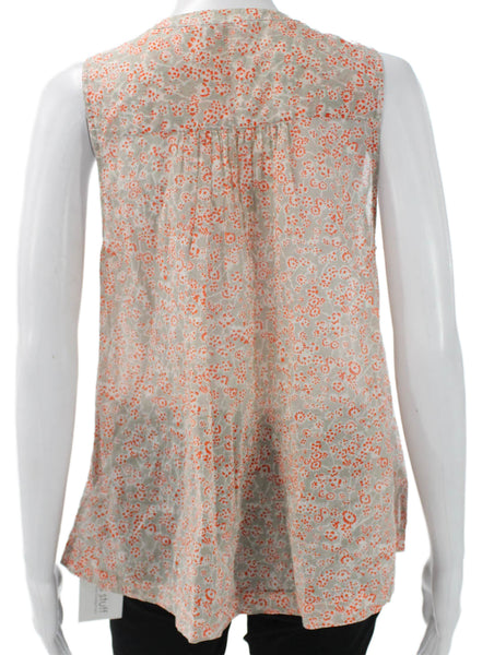 Rebecca Taylor Womens Sleeveless Floral Henley Cotton Blouse Gray Size 0
