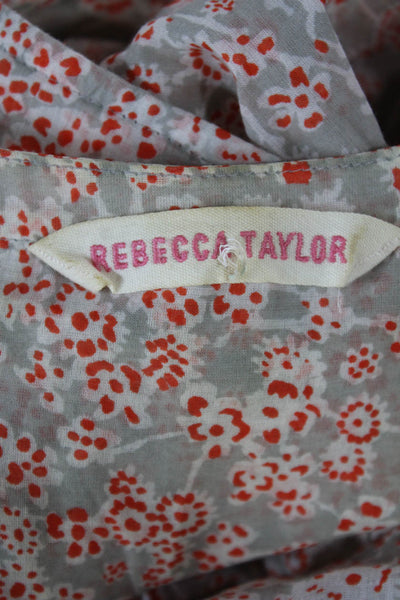 Rebecca Taylor Womens Sleeveless Floral Henley Cotton Blouse Gray Size 0
