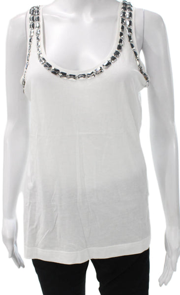 Tory Burch Womens Basic Sleeveless Scoop Neck Tank White Polyester Size S