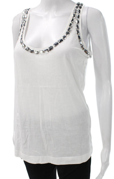 Tory Burch Womens Basic Sleeveless Scoop Neck Tank White Polyester Size S