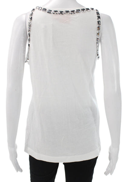 Tory Burch Womens Basic Sleeveless Scoop Neck Tank White Polyester Size S