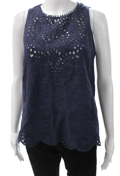 Joie Womens Sleeveless Linen Tank Blue Round Neck Size XS