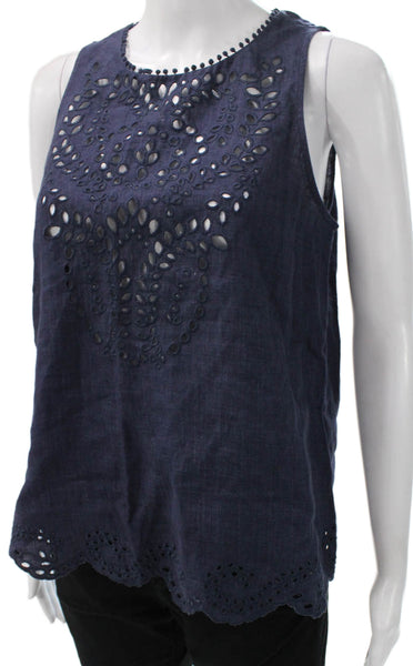 Joie Womens Sleeveless Linen Tank Blue Round Neck Size XS